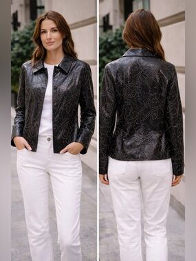 Stud-Embellished Black Leather Jacket - Women